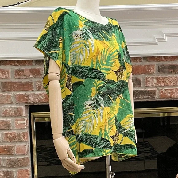 SHEIN Curve plus size tropical palm leaf print blouse / 2X / Excellent condition - Picture 2 of 11